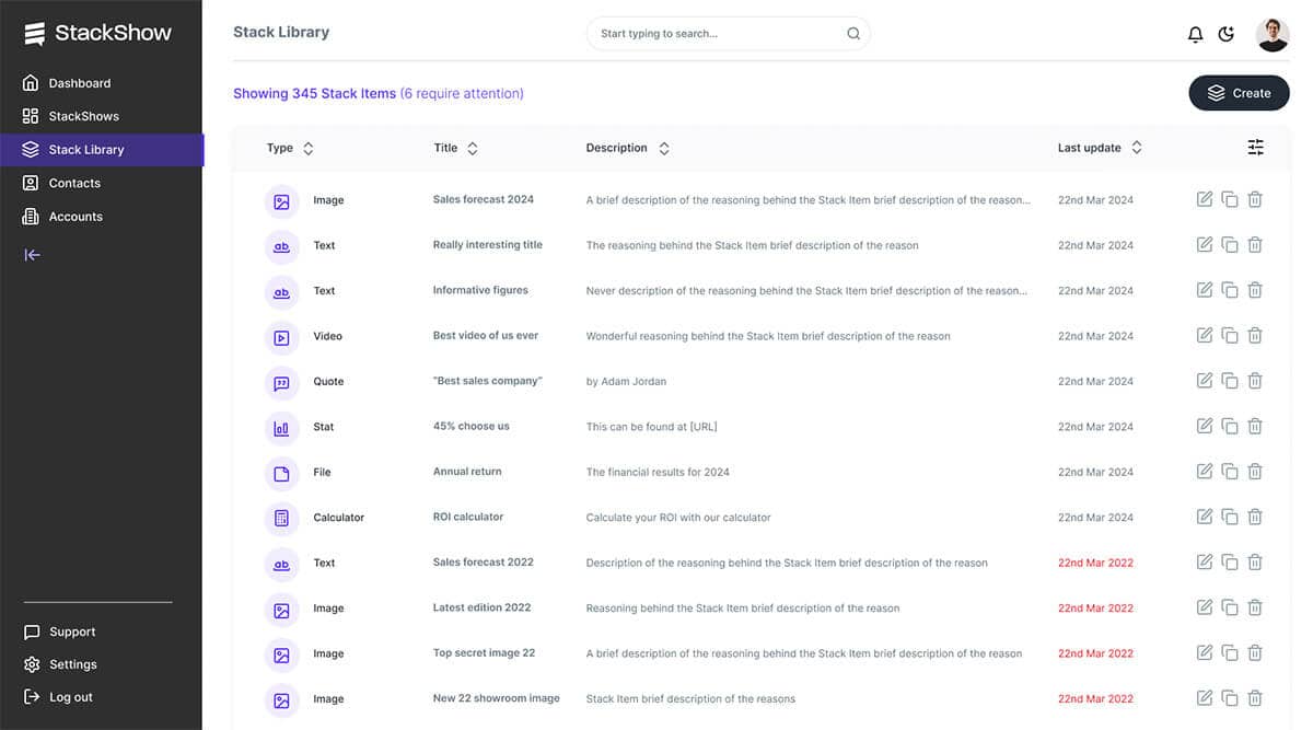 Create your stack library with rich elements, videos, text and much more