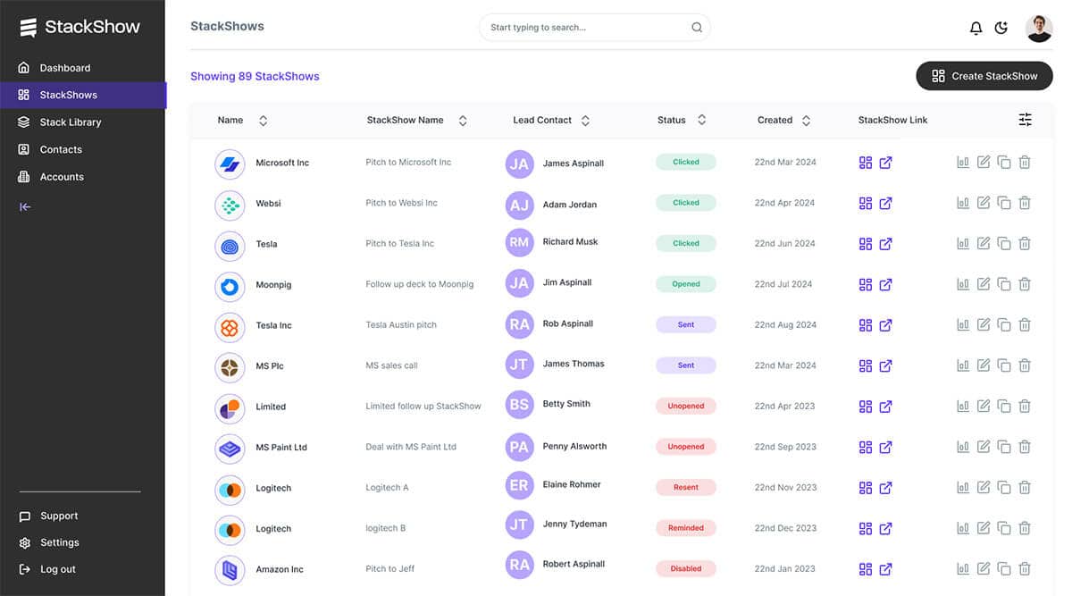 Create StackShows for all your clients